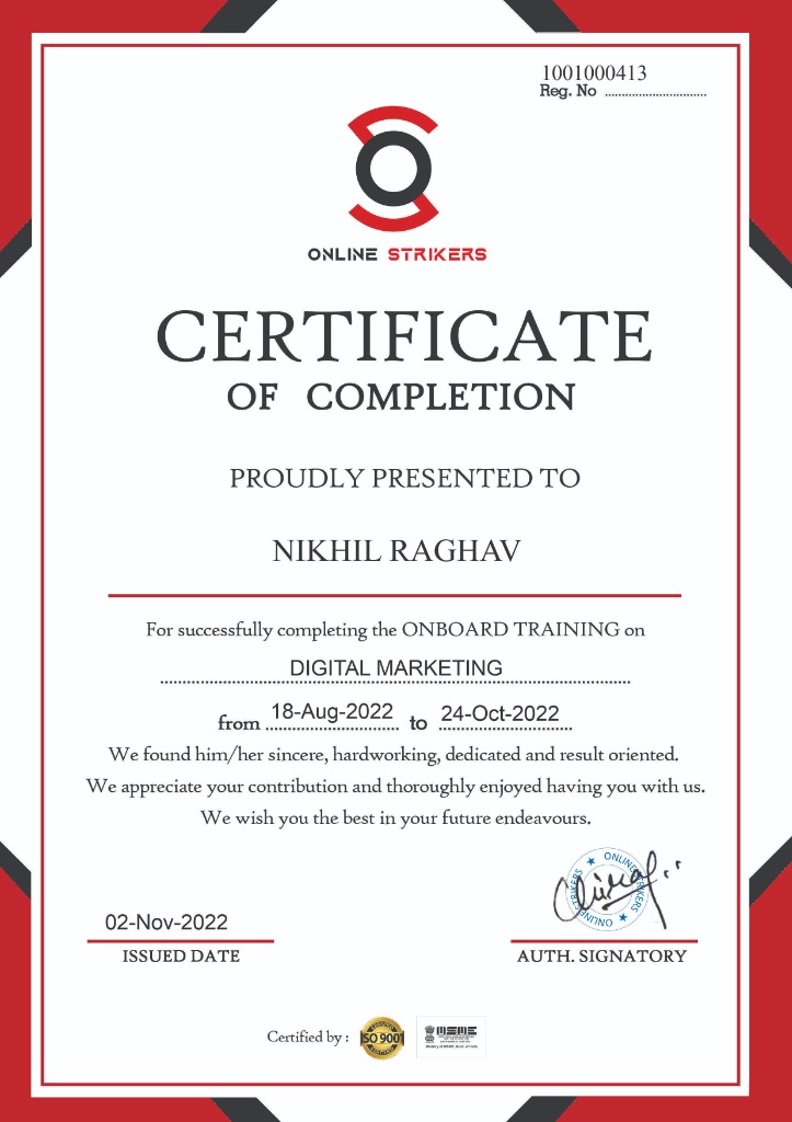 Online Strikers Onboard Training Digital Marketing Certificate